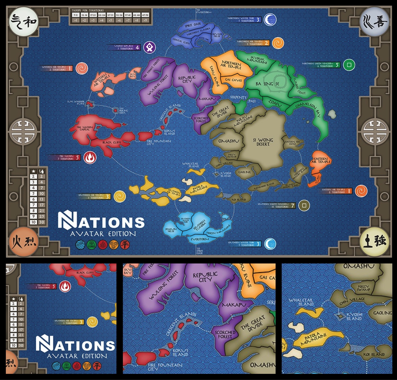 Nations Avatar edition board map with colored territories and troop tracks