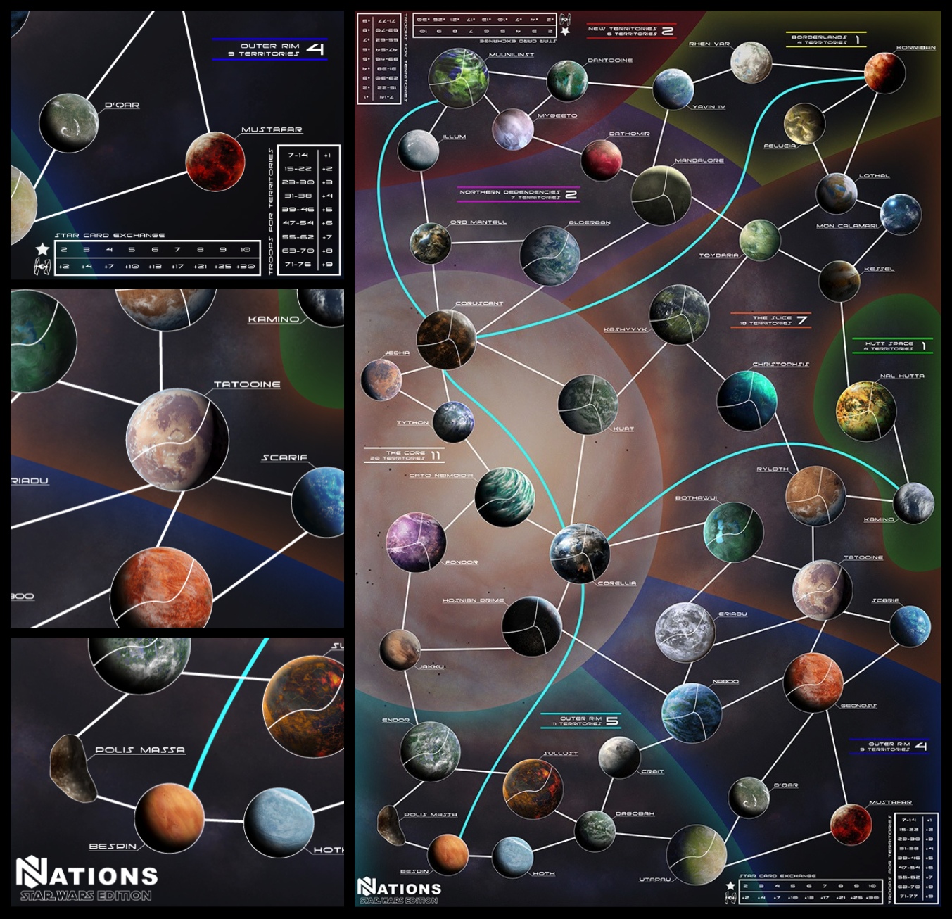 Nations Star Wars edition board map of connected planets and territories