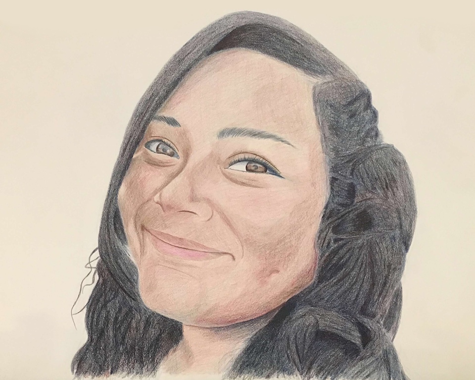 Colored-pencil portrait of a smiling woman