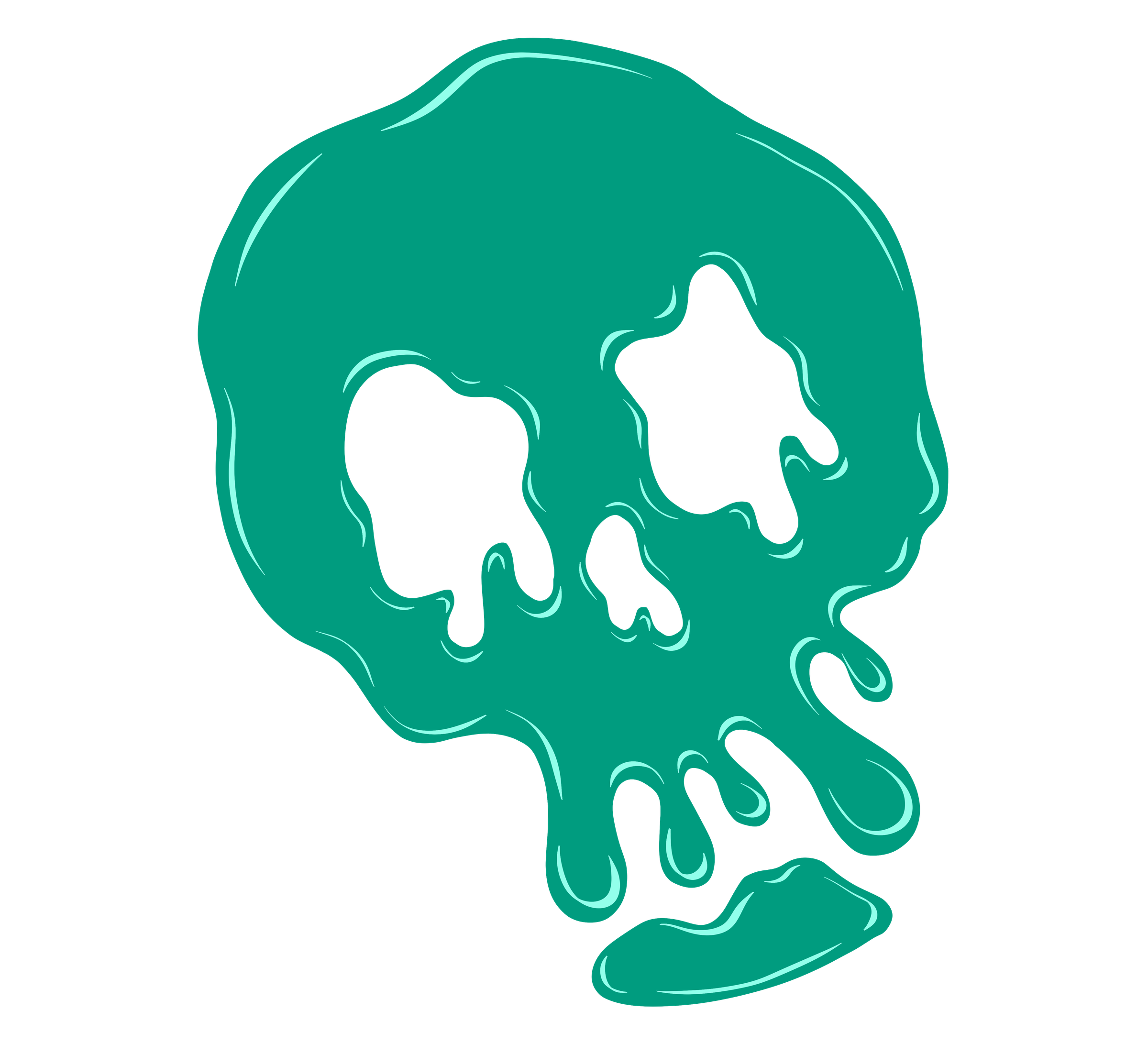 Teal melting skull illustration